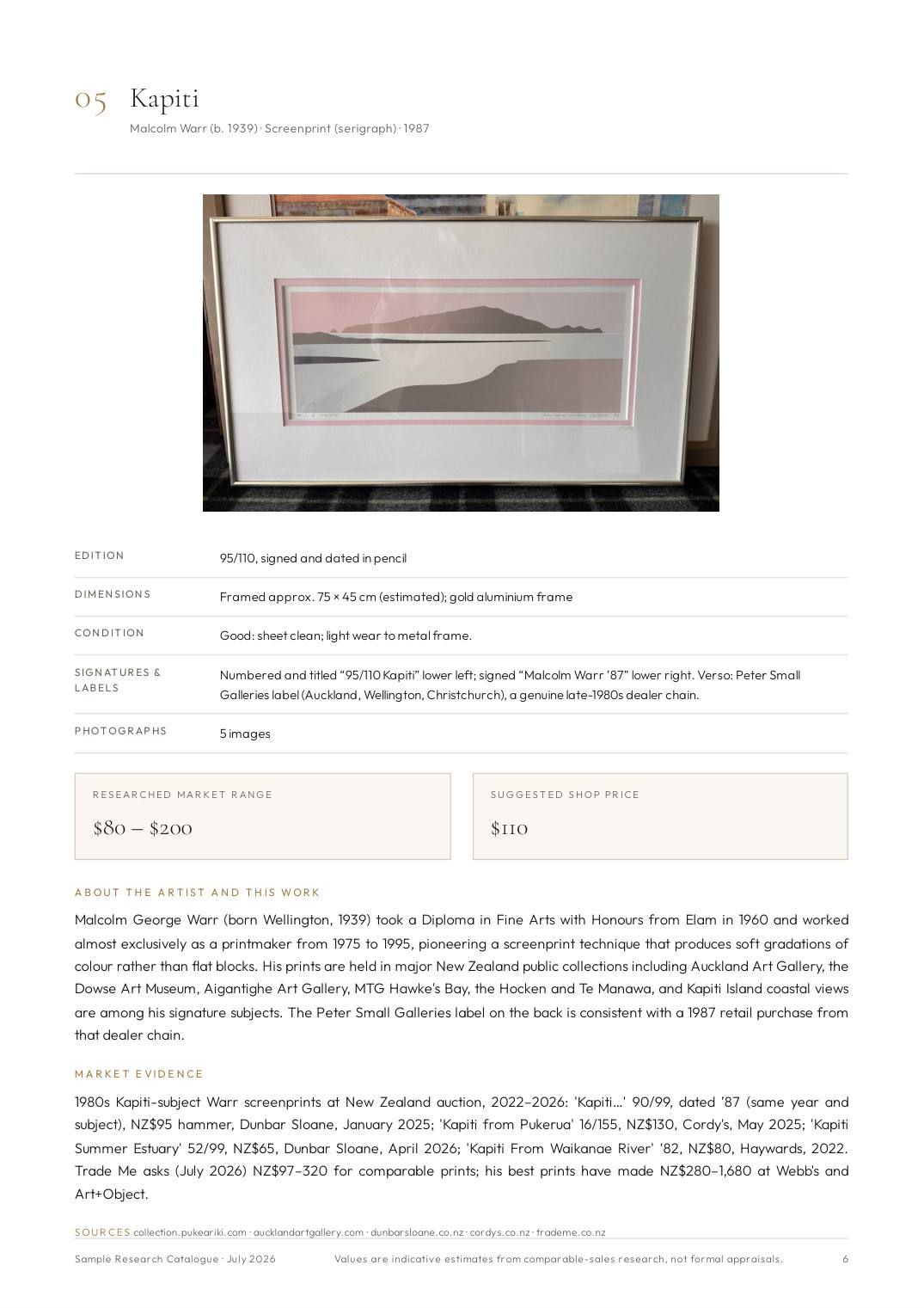 Sample research catalogue, page 6